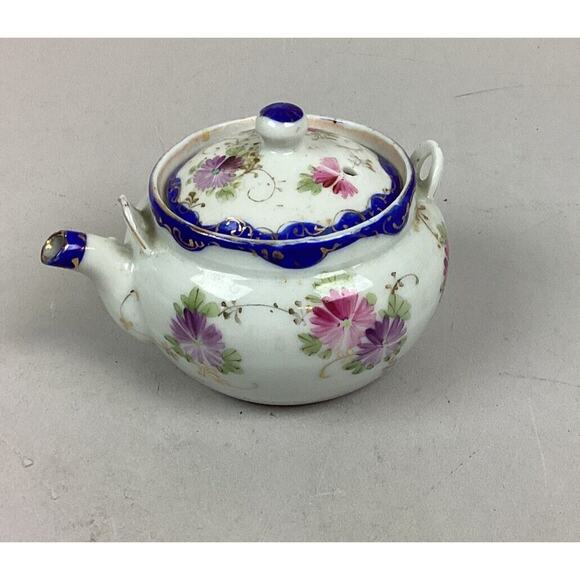 Vintage Porcelain Hand Painted Floral Teapot - 3”Hx4”L - Picture 1 of 11